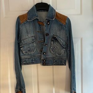 Women's Denim and Brown Accent Jean Jacket